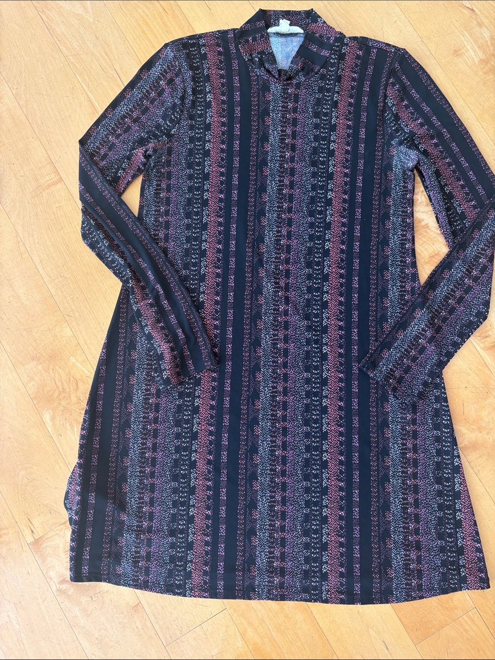 BCBGeneration Black and Wine Long-Sleeve Striped Knit Dress